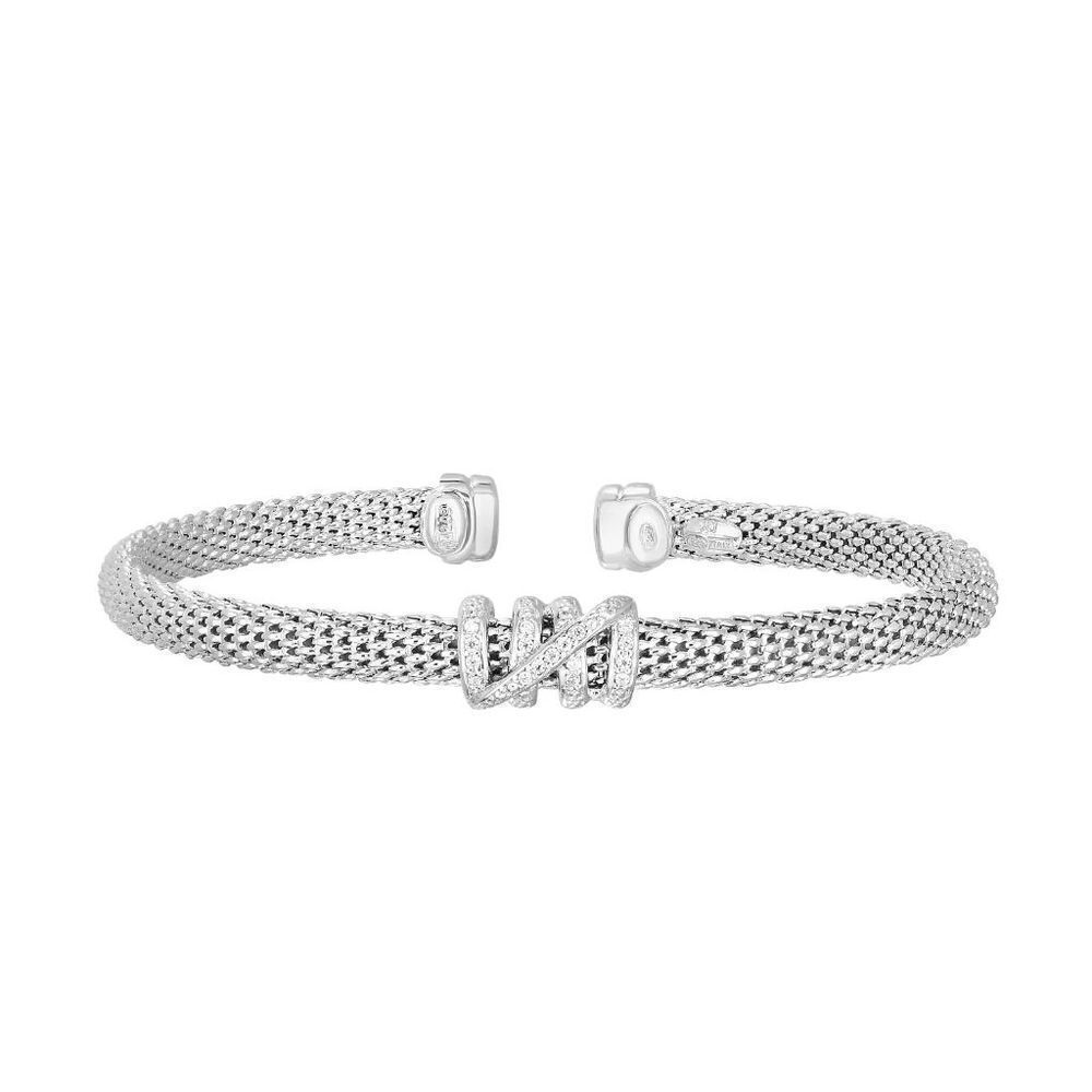 Phillip Gavriel Sterling Silver and Diamond Cuff Stationed Bangle